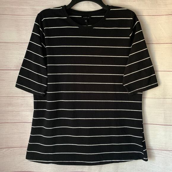 Who What Wear Tops - Who What Wear Women's Black and White Striped Shirt Cotton Blend Size XXL